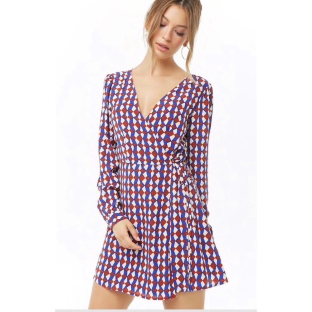 Geometric Print V-Neck Dress